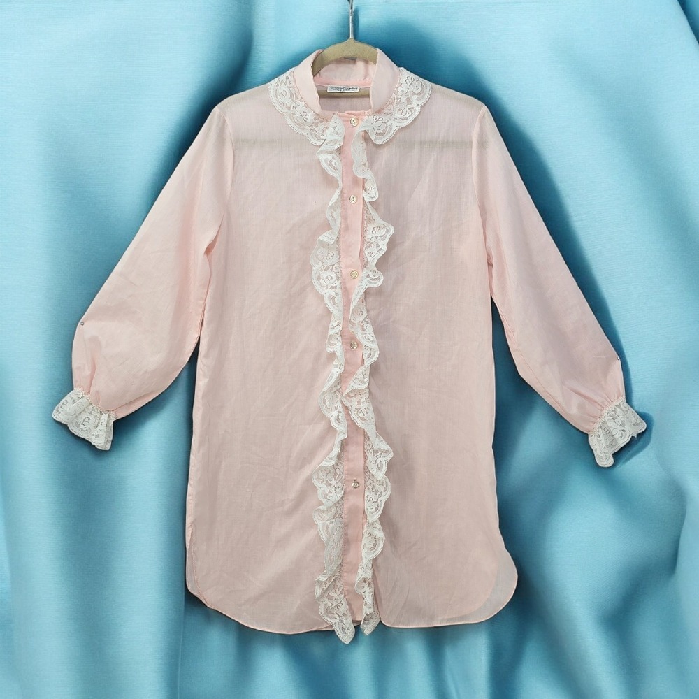 Diane Von Furstenberg Vintage Robe Pink White Lace Accent Short Buttoned Small?